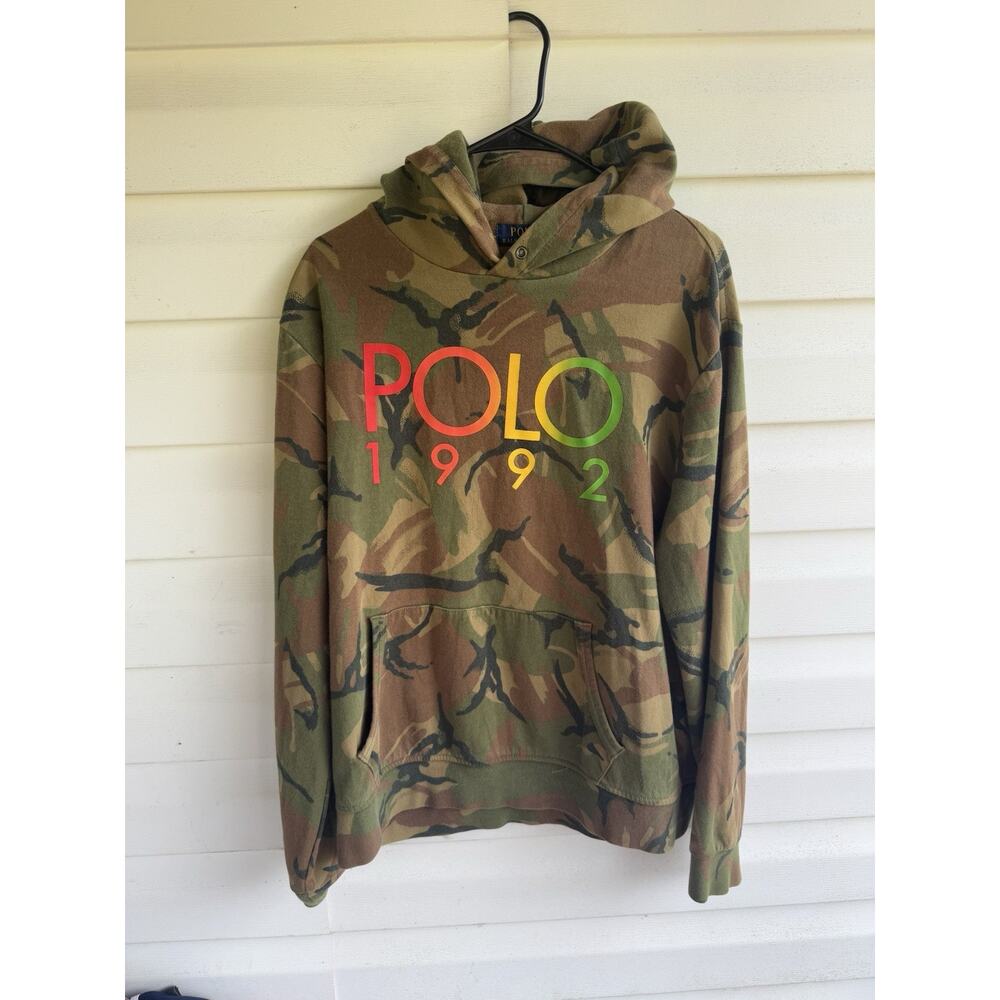 Polo Ralph Lauren 1992 Stadium Double Knit Camo Hoodie Sweatshirt Mens Large